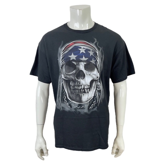 Delta Mens XL Pro Weight Black Crew-neck Biker T-Shirt Skull Liberty Or Death - Picture 4 of 10